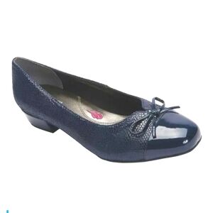 Ros Hommerson Shoes, Size 9N, Navy Blue Leather, Bow Accent, Cushion Insole‎
